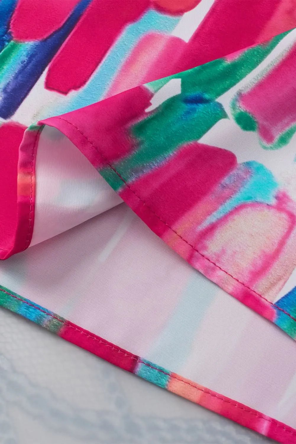 Rose Abstract Brushwork Print Buttoned V Neck Blouse - Love Salve